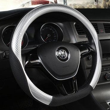 Carbon Fiber +Leather Car Steering Wheel Cover