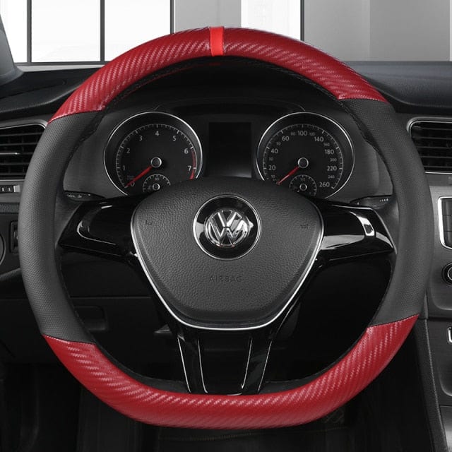 Carbon Fiber +Leather Car Steering Wheel Cover