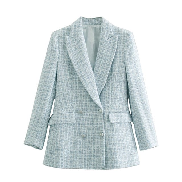 Za 2021 Women Suit Jacket Tweed Blazer Women Jacket Femme Plaszcz Wiosenny Damski Sobrecamisa Cuadros Plaid Checkered Blazer - east2cart.uk