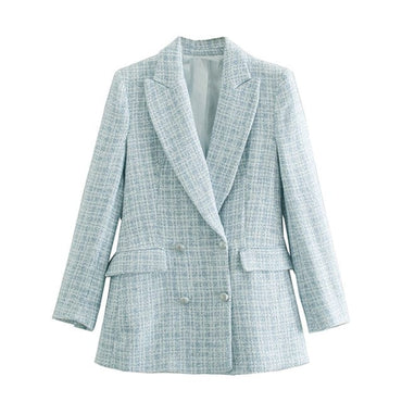 Za 2021 Women Suit Jacket Tweed Blazer Women Jacket Femme Plaszcz Wiosenny Damski Sobrecamisa Cuadros Plaid Checkered Blazer - east2cart.uk