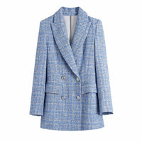 Za 2021 Women Suit Jacket Tweed Blazer Women Jacket Femme Plaszcz Wiosenny Damski Sobrecamisa Cuadros Plaid Checkered Blazer - east2cart.uk