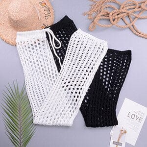 Women Crochet Beach Wide Leg Pants See Through Swimwear Bikini Cover Up Lady Sexy Hollow Out Long Trousers - east2cart.uk