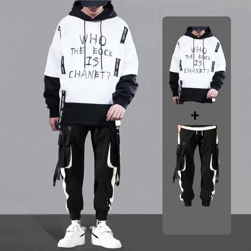 Men's Hip Hop Hooded Tracksuit Set