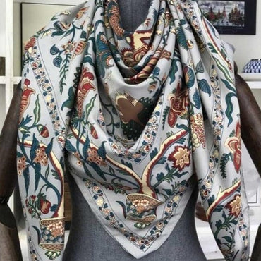 Luxury Brand 100% Twill Silk Scarf Square 130*130cm Scarf Scarves New Design Print Kerchief Women Neck Shawl Wraps Echarpe Hijab - east2cart.uk