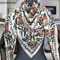 Luxury Brand 100% Twill Silk Scarf Square 130*130cm Scarf Scarves New Design Print Kerchief Women Neck Shawl Wraps Echarpe Hijab - east2cart.uk