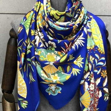 Luxury Brand 100% Twill Silk Scarf Square 130*130cm Scarf Scarves New Design Print Kerchief Women Neck Shawl Wraps Echarpe Hijab - east2cart.uk