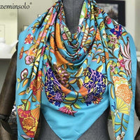 Luxury Brand 100% Twill Silk Scarf Square 130*130cm Scarf Scarves New Design Print Kerchief Women Neck Shawl Wraps Echarpe Hijab - east2cart.uk