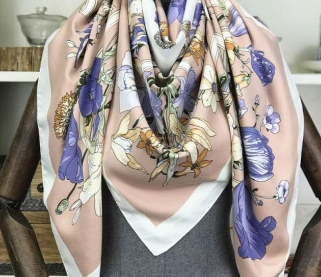 Luxury Brand 100% Twill Silk Scarf Square 130*130cm Scarf Scarves New Design Print Kerchief Women Neck Shawl Wraps Echarpe Hijab - east2cart.uk