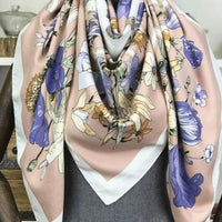 Luxury Brand 100% Twill Silk Scarf Square 130*130cm Scarf Scarves New Design Print Kerchief Women Neck Shawl Wraps Echarpe Hijab - east2cart.uk