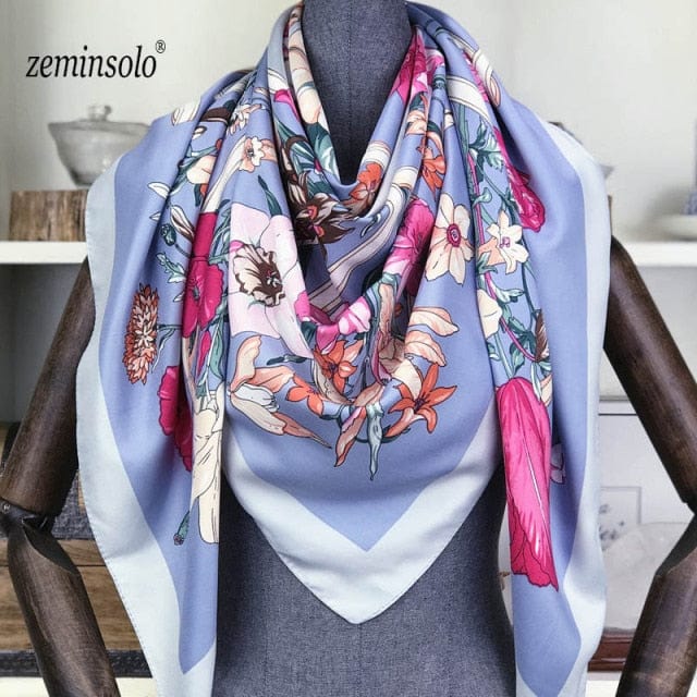 Luxury Brand 100% Twill Silk Scarf Square 130*130cm Scarf Scarves New Design Print Kerchief Women Neck Shawl Wraps Echarpe Hijab - east2cart.uk