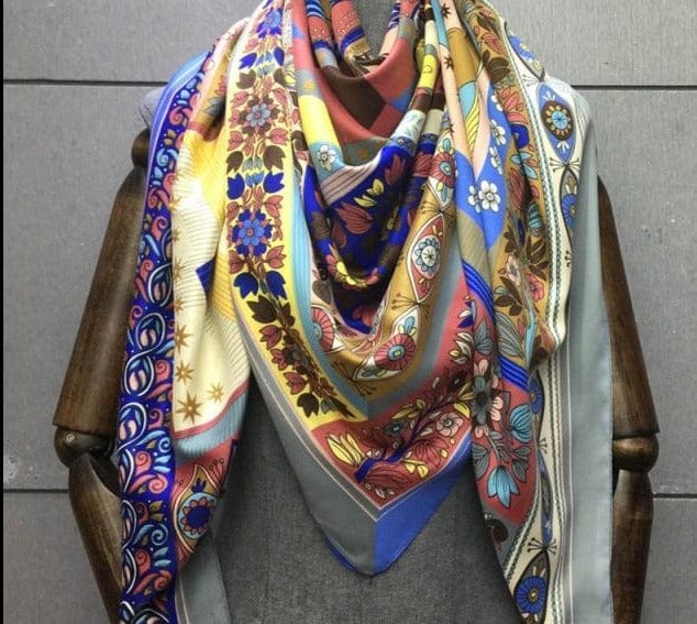 Luxury Brand 100% Twill Silk Scarf Square 130*130cm Scarf Scarves New Design Print Kerchief Women Neck Shawl Wraps Echarpe Hijab - east2cart.uk