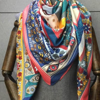 Luxury Brand 100% Twill Silk Scarf Square 130*130cm Scarf Scarves New Design Print Kerchief Women Neck Shawl Wraps Echarpe Hijab - east2cart.uk