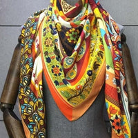 Luxury Brand 100% Twill Silk Scarf Square 130*130cm Scarf Scarves New Design Print Kerchief Women Neck Shawl Wraps Echarpe Hijab - east2cart.uk