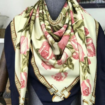 Luxury Brand 100% Twill Silk Scarf Square 130*130cm Scarf Scarves New Design Print Kerchief Women Neck Shawl Wraps Echarpe Hijab - east2cart.uk