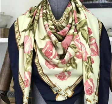 Luxury Brand 100% Twill Silk Scarf Square 130*130cm Scarf Scarves New Design Print Kerchief Women Neck Shawl Wraps Echarpe Hijab - east2cart.uk