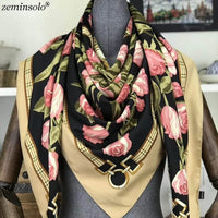 Luxury Brand 100% Twill Silk Scarf Square 130*130cm Scarf Scarves New Design Print Kerchief Women Neck Shawl Wraps Echarpe Hijab - east2cart.uk
