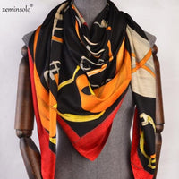 Luxury Brand 100% Twill Silk Scarf Square 130*130cm Scarf Scarves New Design Print Kerchief Women Neck Shawl Wraps Echarpe Hijab - east2cart.uk