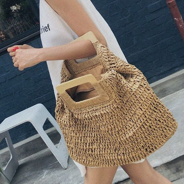 casual rattan large capacity tote bag - east2cart.uk