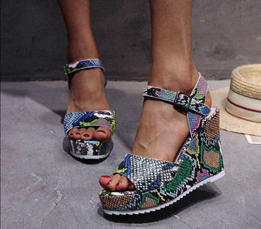 Colourful Snake Print Platform Wedges