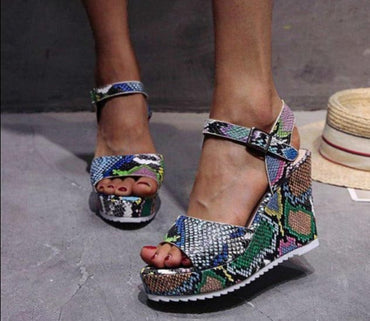 Colourful Snake Print Platform Wedges