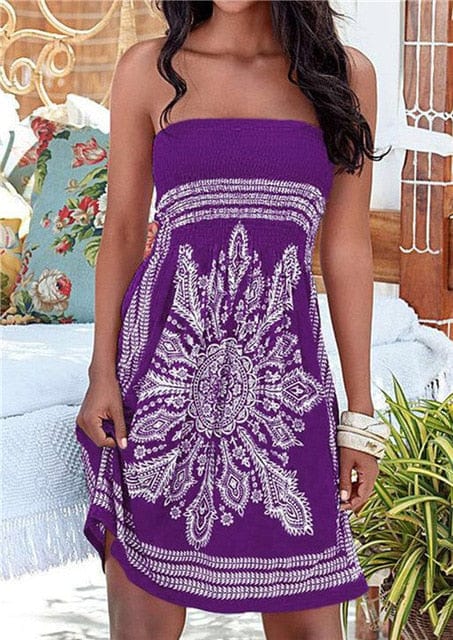 Off Shoulder Strapless Boho Beach Dress - east2cart.uk