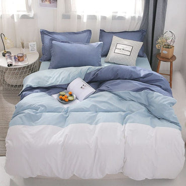 Simple bedroom four-piece bedding blue and white stripes student dormitory bed sheet quilt cover three-piece pillowcase - east2cart.uk