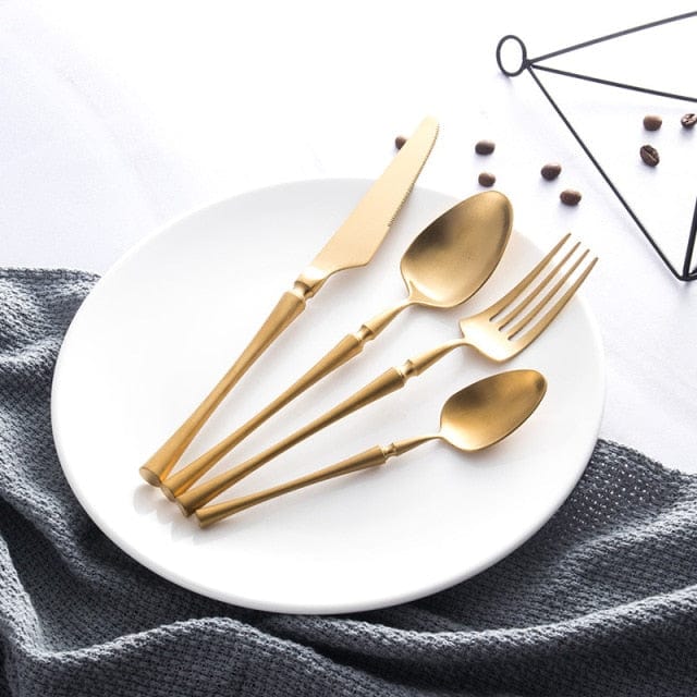 Stainless Steel Cutlery Set Gold Dinnerware Set Western Food Cutlery Tableware Dinnerware Christmas Gift Forks Knives Spoons - east2cart.uk