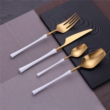 Stainless Steel Cutlery Set Gold Dinnerware Set Western Food Cutlery Tableware Dinnerware Christmas Gift Forks Knives Spoons - east2cart.uk