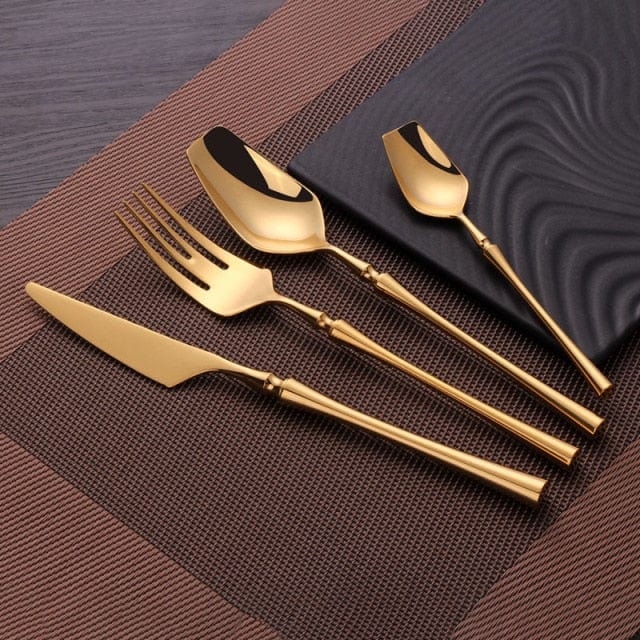 Stainless Steel Cutlery Set Gold Dinnerware Set Western Food Cutlery Tableware Dinnerware Christmas Gift Forks Knives Spoons - east2cart.uk