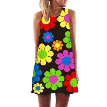 Summer Boho Beach Mini Dress Floral Print Chiffon - east2cart.uk