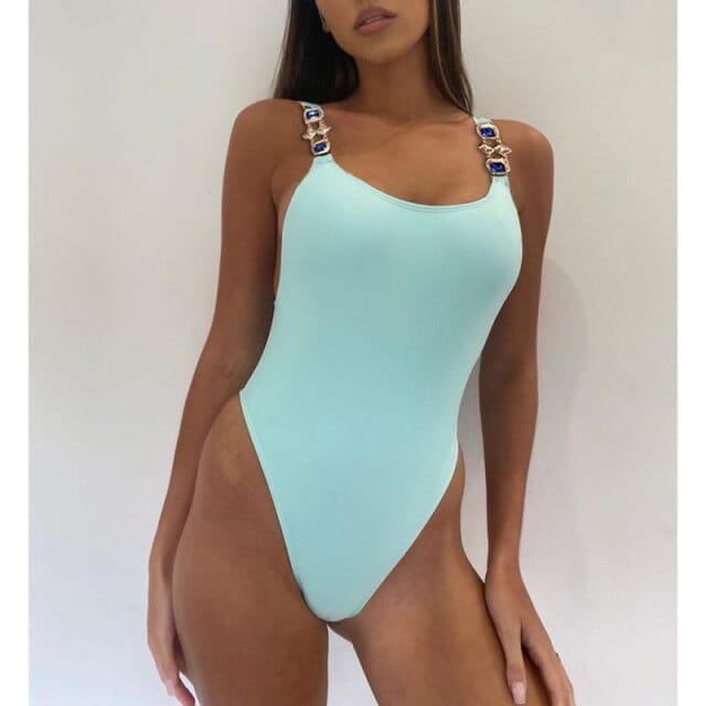 One Piece Crystal Strap Bathing Suit - east2cart.uk