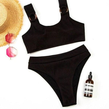 High Waisted Ribbed Bathing Suit - east2cart.uk