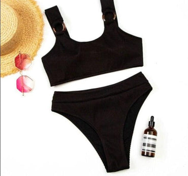 High Waisted Ribbed Bathing Suit - east2cart.uk