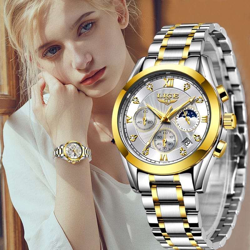 LIGE 2021 New Gold Watch Women Watches Ladies Creative Steel Women's Bracelet Watches Female Waterproof Clock Relogio Feminino - east2cart.uk