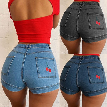 Sexy Cherry Slim Fit Denim Shorts