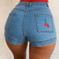 Sexy Cherry Slim Fit Denim Shorts