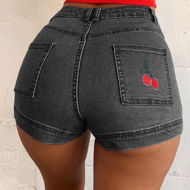 Sexy Cherry Slim Fit Denim Shorts