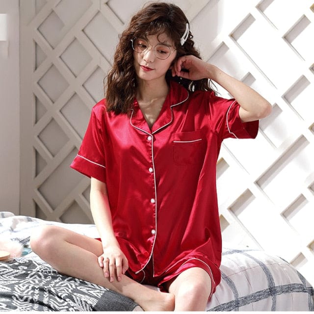 Womens Silk Satin Pajamas Pyjamas Set Sleepwear Pijama Couple Pajamas Suit Female Sleep Two Piece Set Men Loungewear Plus Size - east2cart.uk