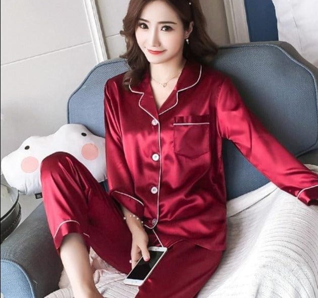 Womens Silk Satin Pajamas Pyjamas Set Sleepwear Pijama Couple Pajamas Suit Female Sleep Two Piece Set Men Loungewear Plus Size - east2cart.uk