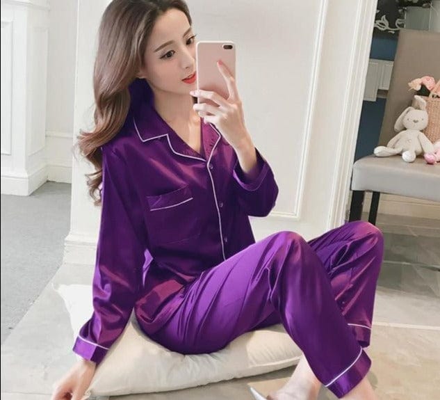 Womens Silk Satin Pajamas Pyjamas Set Sleepwear Pijama Couple Pajamas Suit Female Sleep Two Piece Set Men Loungewear Plus Size - east2cart.uk