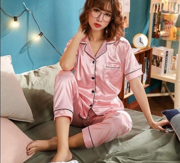 Womens Silk Satin Pajamas Pyjamas Set Sleepwear Pijama Couple Pajamas Suit Female Sleep Two Piece Set Men Loungewear Plus Size - east2cart.uk