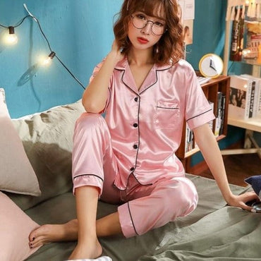 Womens Silk Satin Pajamas Pyjamas Set Sleepwear Pijama Couple Pajamas Suit Female Sleep Two Piece Set Men Loungewear Plus Size - east2cart.uk