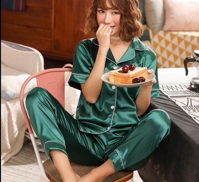 Womens Silk Satin Pajamas Pyjamas Set Sleepwear Pijama Couple Pajamas Suit Female Sleep Two Piece Set Men Loungewear Plus Size - east2cart.uk