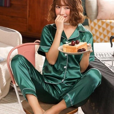 Womens Silk Satin Pajamas Pyjamas Set Sleepwear Pijama Couple Pajamas Suit Female Sleep Two Piece Set Men Loungewear Plus Size - east2cart.uk