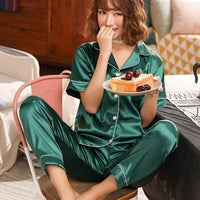 Womens Silk Satin Pajamas Pyjamas Set Sleepwear Pijama Couple Pajamas Suit Female Sleep Two Piece Set Men Loungewear Plus Size - east2cart.uk