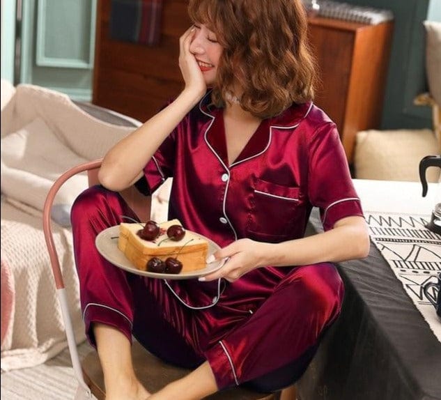 Womens Silk Satin Pajamas Pyjamas Set Sleepwear Pijama Couple Pajamas Suit Female Sleep Two Piece Set Men Loungewear Plus Size - east2cart.uk