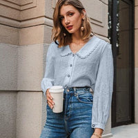 Simplee Elegant white autumn winter women blouse Vintage doll collar long sleeve female shirt New fashion pocket blouse 2020 - east2cart.uk