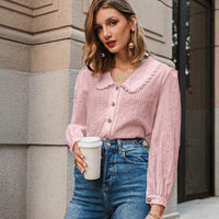 Simplee Elegant white autumn winter women blouse Vintage doll collar long sleeve female shirt New fashion pocket blouse 2020 - east2cart.uk