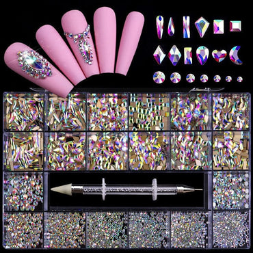 700pc/Box Multi Shape Nail Art Decoration +1pc Dotting Pen - east2cart.uk
