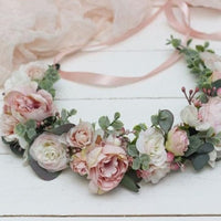 Pink Flowers Crown Festival Headpiece Women Hair Accessories Headdress Girl Baby Crown Floral Garland Wedding Floral Headwear - east2cart.uk